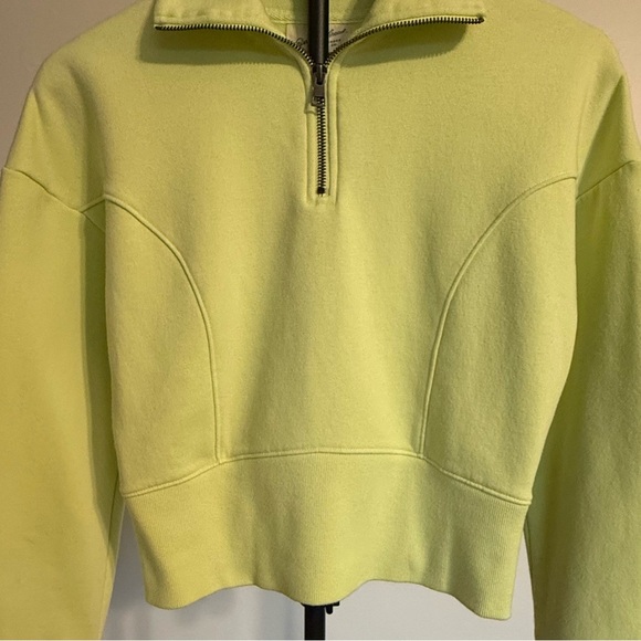 Universal Thread Cropped Sweatshirt Neon Lime Green Quarter-Zip Fleece XS - Picture 5 of 8